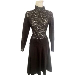 Lace High Collared Long Sleeve Top Women’s Size M Sheer Corporate Goth Whimsygot